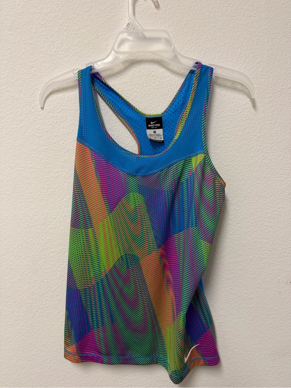 Nike Multicolor Geometric Racerback Tank with Blue Trim